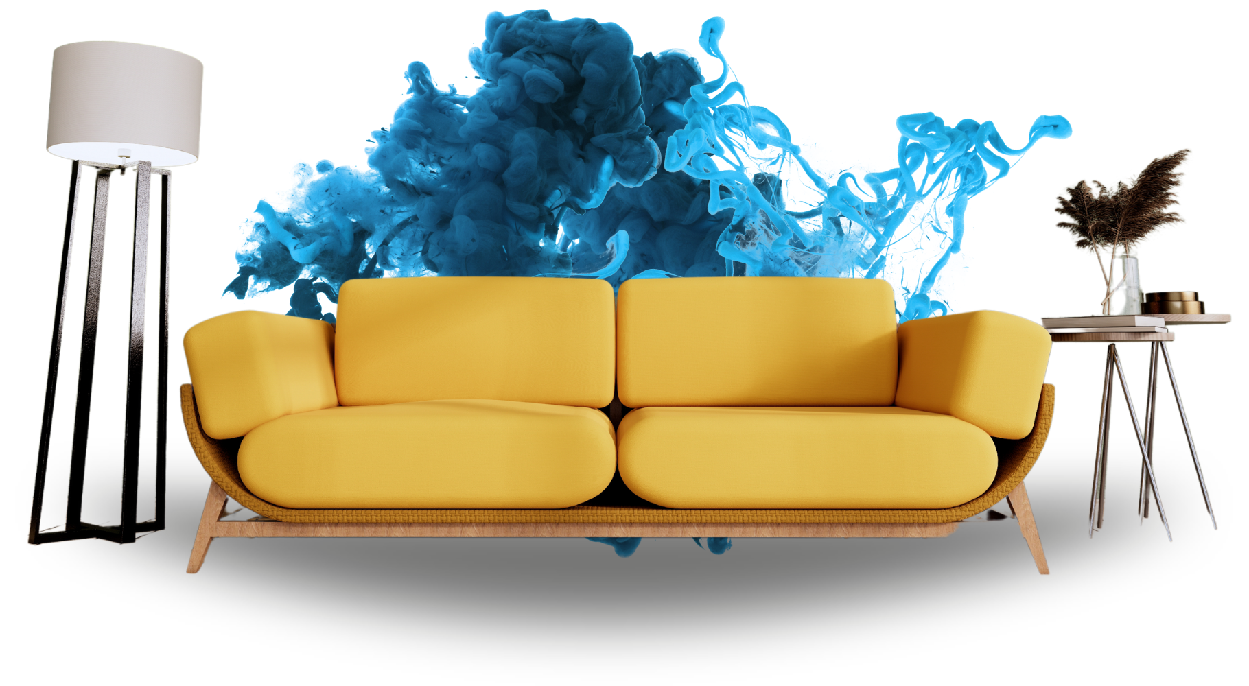 blue and yellow sofa bonus cleaning 